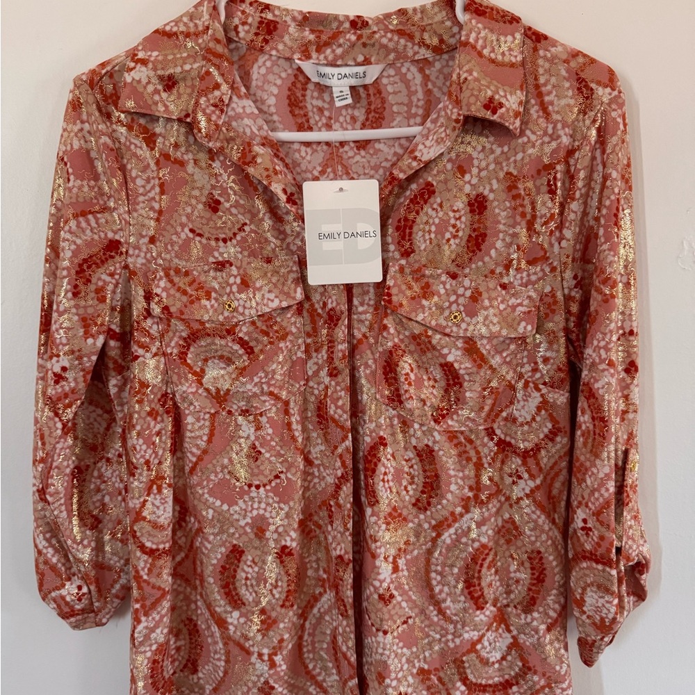 Women's Pink and Gold Patterned Top